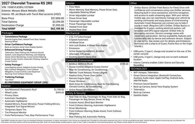 2027 Chevrolet Traverse RS